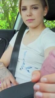 Kinky lovers blowjob face to cam while taking photos outdoors