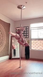 Naked Ebony Girl Shows Off Pole Dance Skills